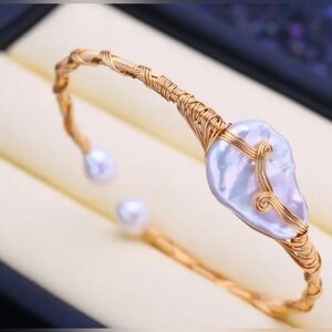 18k Gold Plated Bohemian Style Fresh Water Pearl Bracelet Purity & Inner Wisdom